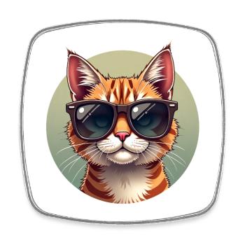 Cool cat with sunglasses cat portrait - Square fridge magnet - white - Front