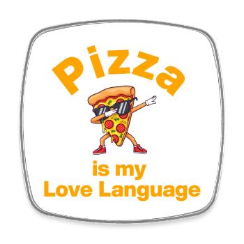La pizza est mon langage de l’amour, l’amoureuse de la pizza, le fromage - Magnet carré - blanc - Devant