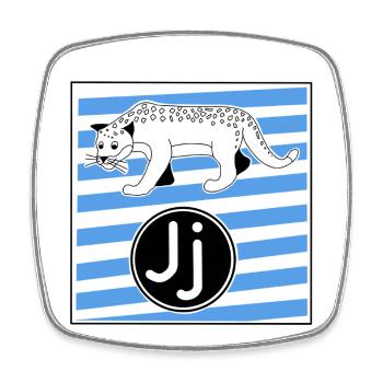J for Jaguar Letter in Elementary School - Square fridge magnet - white - Front