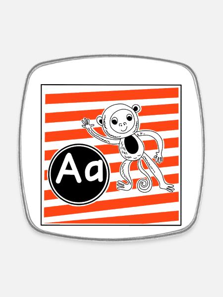 A pour Monkey Learning Letters à l’école primaire - Magnet carré - blanc