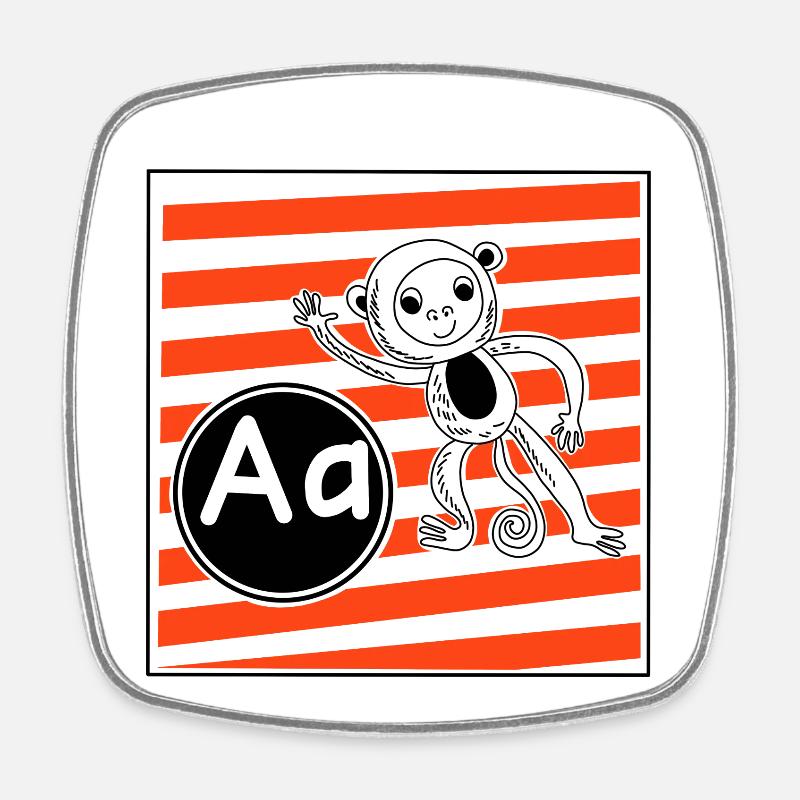 A pour Monkey Learning Letters à l’école primaire - Magnet carré - blanc
