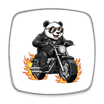 Cool Biker Panda Motorradflammen - Viereckiger Kühlschrankmagnet - Weiß - Vorne