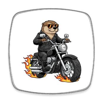 Cool Biker Otter Moto Flammes - Magnet carré - blanc - Devant