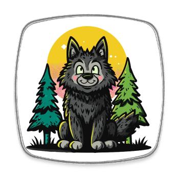 Loup des bois dans le cercle du soleil - Magnet carré - blanc - Devant
