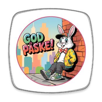Le lapin de Pâques dans un coin de la ville - Joyeuses Pâques avec le lapin de Pâques - Magnet carré - blanc - Devant