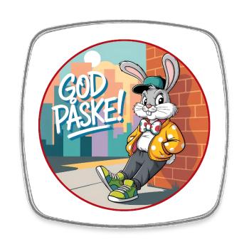 Insigne de rue Lapin de Pâques - lapin de Pâques amusant - Magnet carré - blanc - Devant
