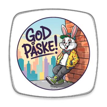 Happy Easter Bunny in the city skyline - Square fridge magnet - white - Front