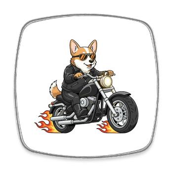 Cool Biker Corgi Motorcycle Flames - Square fridge magnet - white - Front