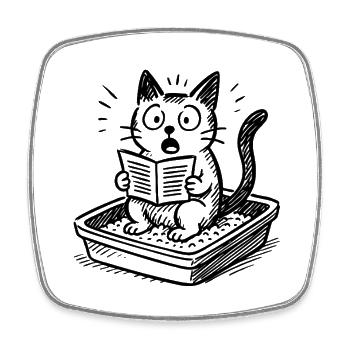 Reading cat on litter box humor - Square fridge magnet - white - Front