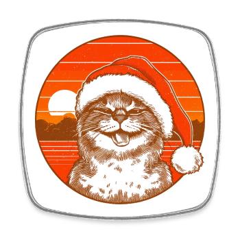 Christmas cat Vintage Retro Catmas - Square fridge magnet - white - Front