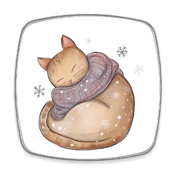 Christmas cat shirt Cozy Sleepy Cat Winter - Square fridge magnet - white - Front