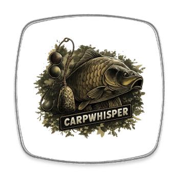 CARPWHISPER: Karpfen-Motiv mit Angelrequisiten - Viereckiger Kühlschrankmagnet - Weiß - Vorne