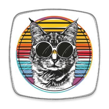 Un look de chats avec des lunettes de soleil rétro - Magnet carré - blanc - Devant