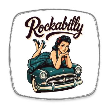 Rockabilly Oldtimer Auto Pin Up Girl Geschenk - Viereckiger Kühlschrankmagnet - Weiß - Vorne
