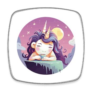 Moon tea unicorn in the evening - Square fridge magnet - white - Front