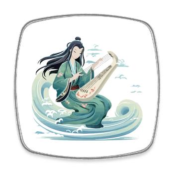 Guqin Master on Sea Wave - Square fridge magnet - white - Front