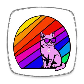 Regenbogenkatze mit Sonnenbrille - Viereckiger Kühlschrankmagnet - Weiß - Vorne