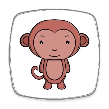 Mignon, singe brun Kawaii Animal de la jungle - Magnet carré - blanc - Devant