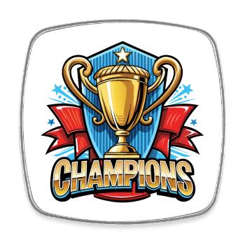 Champions Pokal Motiv mit Banner - Viereckiger Kühlschrankmagnet - Weiß - Vorne