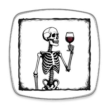 Squelette avec verre à vin Connaisseur de vins millésimés - Magnet carré - blanc - Devant
