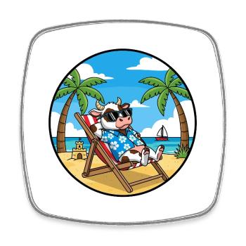 Coole Cow Beach Urlaubs-Sommerstimmung - Viereckiger Kühlschrankmagnet - Weiß - Vorne