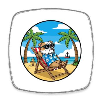 Coole Bulldog-Strandferien-Sommerstimmung - Viereckiger Kühlschrankmagnet - Weiß - Vorne