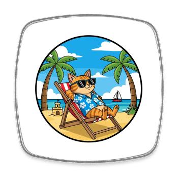 Coole Cat Beach Urlaub im Sommer - Viereckiger Kühlschrankmagnet - Weiß - Vorne