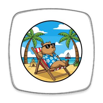 Chill Capybara Beach Vacation Summer Vibes - Square fridge magnet - white - Front