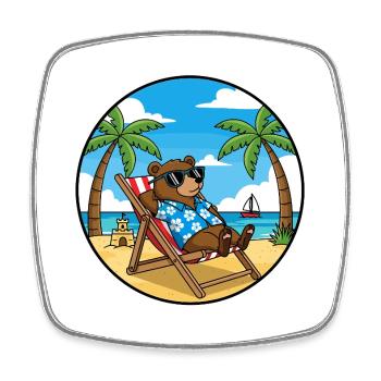Ambiance estive des vacances à Cool Bear Beach - Magnet carré - blanc - Devant
