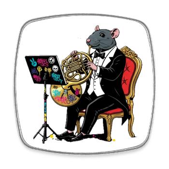 S-Horn Jazzrat in Tuxedo with Tuba - Square fridge magnet - white - Front
