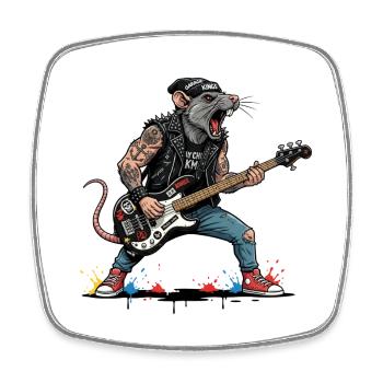 Ratte Rock-Gitarrist im Lederpunk - Viereckiger Kühlschrankmagnet - Weiß - Vorne