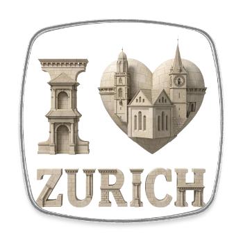 J’adore Zurich – La ville comme sculpture - Magnet carré - blanc - Devant