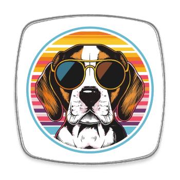Sonnenbrillen-Hund im Retro-Streifenlook - Viereckiger Kühlschrankmagnet - Weiß - Vorne