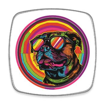 Bulldog mit Sonnenbrillen - Viereckiger Kühlschrankmagnet - Weiß - Vorne