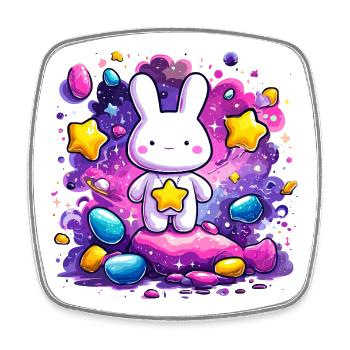 Kawaii Weltraumbunny Sterne - Viereckiger Kühlschrankmagnet - Weiß - Vorne