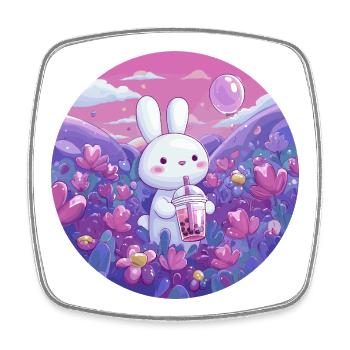 Petit Lapin dans la Mer de Fleurs Pourpre - Magnet carré - blanc - Devant