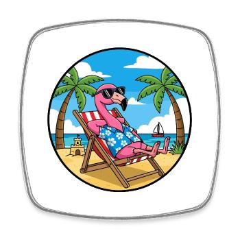 Coole Flamingo-Strandurlaubs-Sommerstimmung - Viereckiger Kühlschrankmagnet - Weiß - Vorne