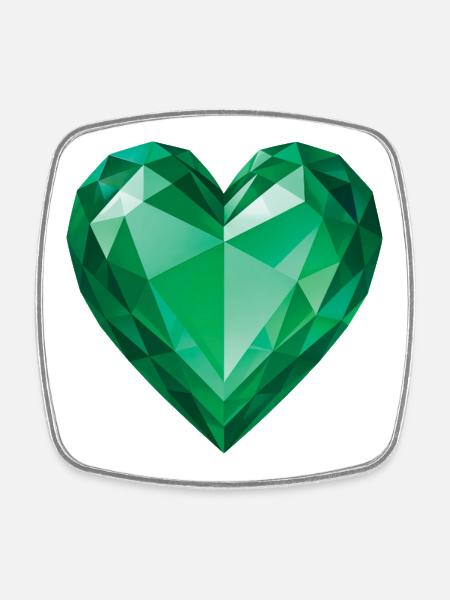 EMERALD HEART - peace & love - Square fridge magnet - white