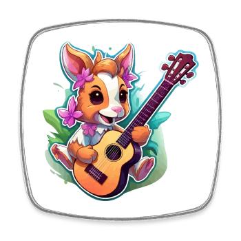 Rabbit with Guitar and Flowers - Square fridge magnet - white - Front