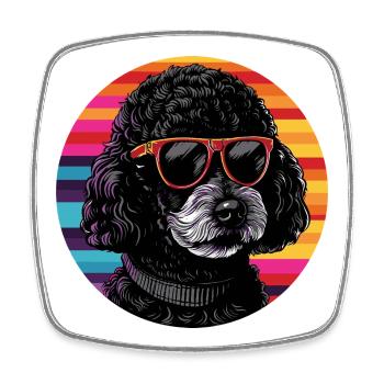 Pudel mit Sonnenbrille im Retro-Ring - Viereckiger Kühlschrankmagnet - Weiß - Vorne