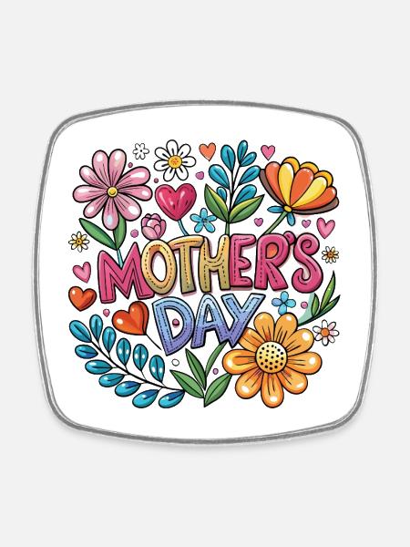Mother's Day Floral Popart - Square fridge magnet - white