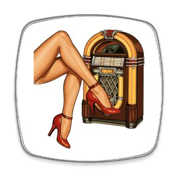 Rockabilly 50s Heels Pin Up Legs Jukebox Retro - Square fridge magnet - white - Front
