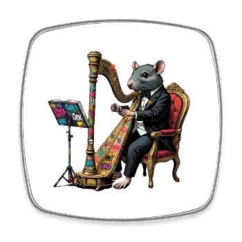 Rat in suit playing harp graffiti - Square fridge magnet - white - Front