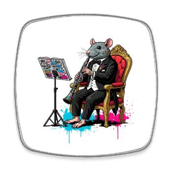 Ratte im Smoking spielt Klarinette - Viereckiger Kühlschrankmagnet - Weiß - Vorne