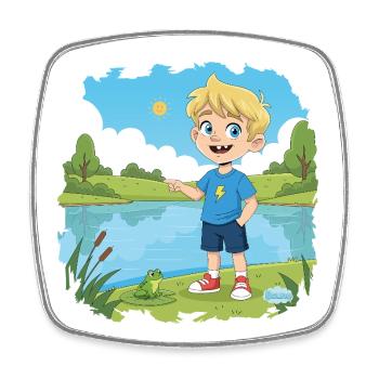 Bouno the Little Adventurer at the Lake - Children's Comic - Square fridge magnet - white - Front