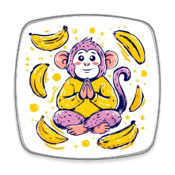 Meditierender Affe mit Bananen - Viereckiger Kühlschrankmagnet - Weiß - Vorne