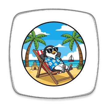 Ambiance estivale cool pendant les vacances Penguin Beach - Magnet carré - blanc - Devant