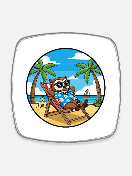 Coole Eulenstrandurlaub-Sommervibes - Viereckiger Kühlschrankmagnet - Weiß
