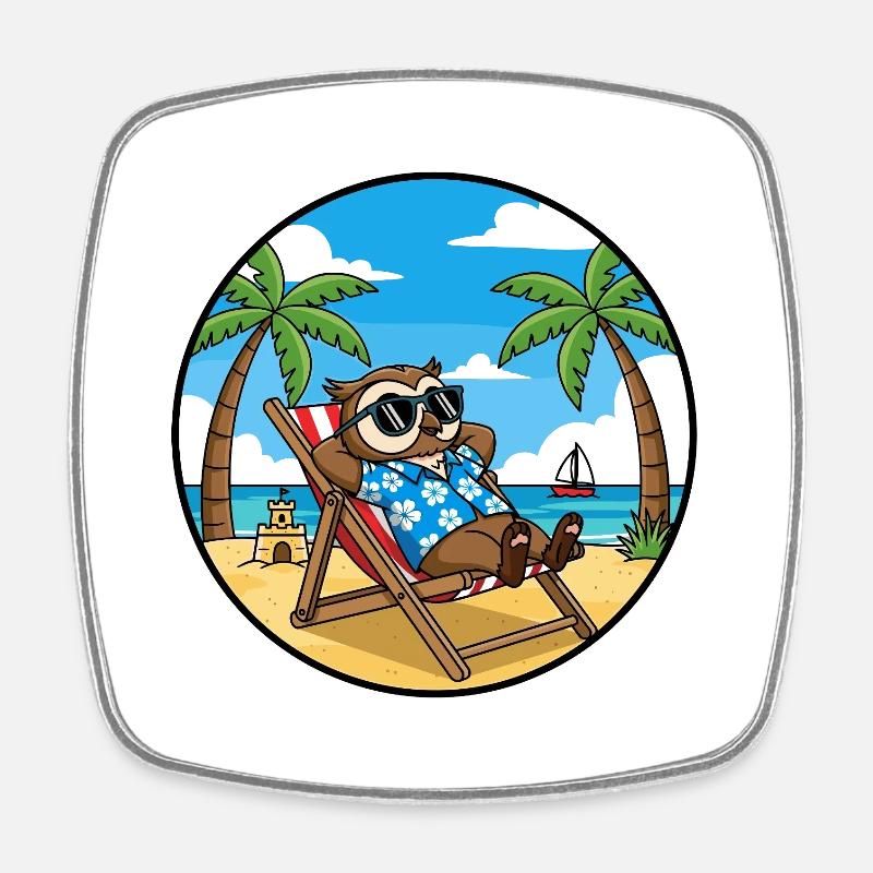 Coole Eulenstrandurlaub-Sommervibes - Viereckiger Kühlschrankmagnet - Weiß