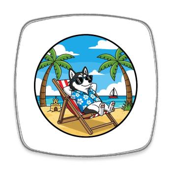 Coole Husky-Strandurlaubs-Sommervibes - Viereckiger Kühlschrankmagnet - Weiß - Vorne